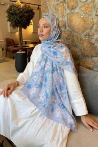 Lamelif Flower Desen Lara Soft Şal Bebe Mavisi