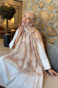 Lamelif Flower Desen Lara Soft Şal Bej