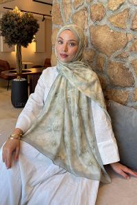 Lamelif Flower Desen Lara Soft Şal Çağla Yeşili