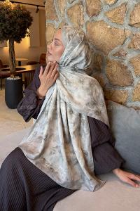 Lamelif Flower Desen Lara Soft Şal Küf Yeşili