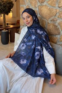 Lamelif Flower Desen Lara Soft Şal Lacivert