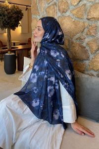 Lamelif Flower Desen Lara Soft Şal Lacivert