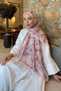 Lamelif Flower Desen Lara Soft Şal Lila