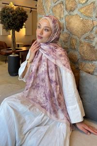Lamelif Flower Desen Lara Soft Şal Lila