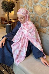 Lamelif Flower Desen Lara Soft Şal Şeker Pembe