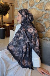 Lamelif Flower Desen Lara Soft Şal Siyah