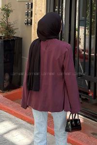 Lamelif Sırt Bağlama Detaylı Tensel Gömlek Mürdüm