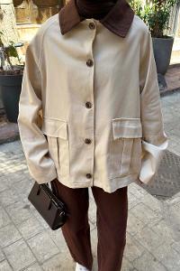Brown Beige Shirt Collar Long Arm Cotton Jacket