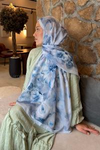 Lamelif Zambak Desen Lara Soft Şal Bebe Mavisi