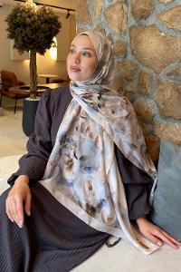 Lamelif Zambak Desen Lara Soft Şal Bej