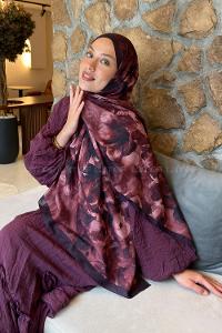 Lamelif Zambak Desen Lara Soft Şal Bordo