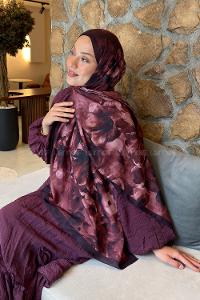 Lamelif Zambak Desen Lara Soft Şal Bordo