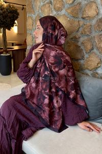 Lamelif Zambak Desen Lara Soft Şal Bordo