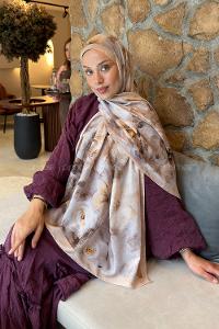 Lamelif Zambak Desen Lara Soft Şal Camel