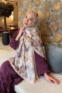 Lamelif Zambak Desen Lara Soft Şal Camel
