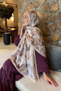 Lamelif Zambak Desen Lara Soft Şal Camel
