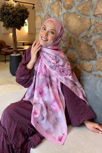 Lamelif Zambak Desen Lara Soft Şal Şeker Pembe