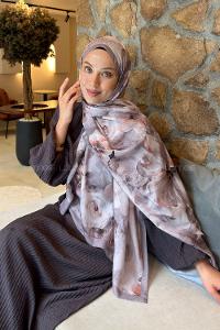 Lamelif Zambak Desen Lara Soft Şal Soft Kahve