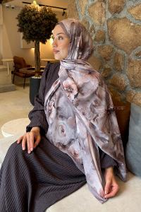 Lamelif Zambak Desen Lara Soft Şal Soft Kahve