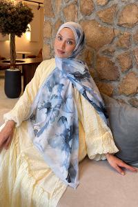 Lamelif Çiçek Desen Lara Soft Şal Bebe Mavisi