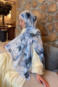 Lamelif Çiçek Desen Lara Soft Şal Bebe Mavisi