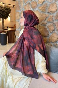 Lamelif Çiçek Desen Lara Soft Şal Bordo