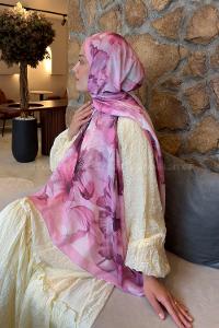 Lamelif Çiçek Desen Lara Soft Şal Şeker Pembe