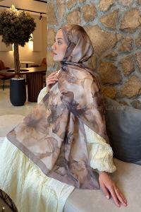 Lamelif Çiçek Desen Lara Soft Şal Toprak