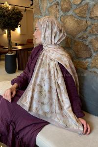 Lamelif Lale Desen Lara Soft Şal Antik Bej