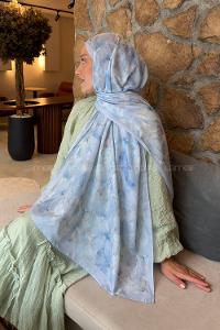 Lamelif Lale Desen Lara Soft Şal Bebe Mavisi