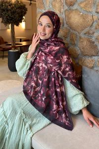 Lamelif Lale Desen Lara Soft Şal Bordo