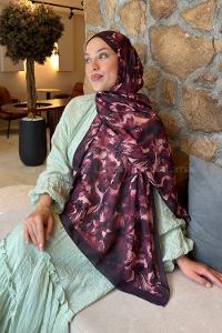 Lamelif Lale Desen Lara Soft Şal Bordo