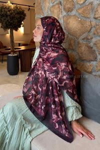 Lamelif Lale Desen Lara Soft Şal Bordo