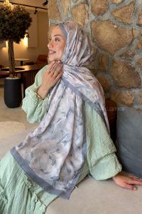 Lamelif Lale Desen Lara Soft Şal Gri