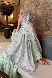 Lamelif Lale Desen Lara Soft Şal Mint Yeşili