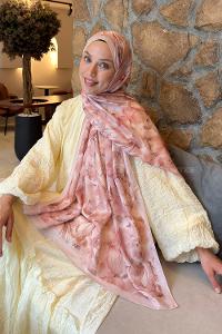 Lamelif Lale Desen Lara Soft Şal Pudra