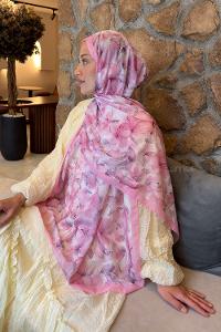 Lamelif Lale Desen Lara Soft Şal Şeker Pembe