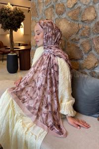 Lamelif Lale Desen Lara Soft Şal Vizon