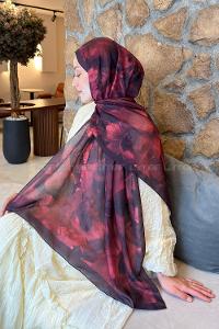 Lamelif Poeny Desen Lara Soft Şal Bordo