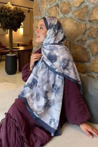Lamelif Poeny Desen Lara Soft Şal İndigo