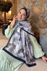 Lamelif Poeny Desen Lara Soft Şal Siyah