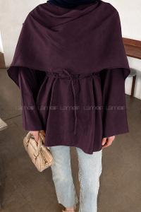 Lamelif Şallı Bağlama Detaylı Tunik Mürdüm