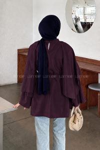 Lamelif Şallı Bağlama Detaylı Tunik Mürdüm