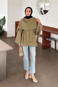 Oil Green Crew Neck Viscose Fabric Unprinted Tunic