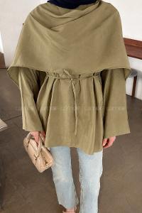 Oil Green Crew Neck Viscose Fabric Unprinted Tunic