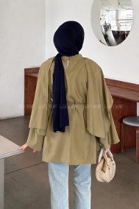Oil Green Crew Neck Viscose Fabric Unprinted Tunic