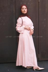 Lamelif Keten Elbise Pembe