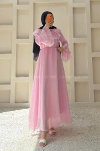 Pink Peter Pan Collar Viscose Unprinted Dresess