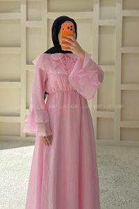 Pink Peter Pan Collar Viscose Unprinted Dresess