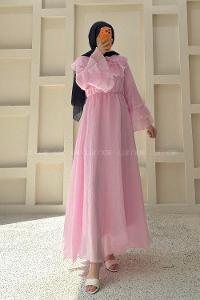 Pink Peter Pan Collar Viscose Unprinted Dresess